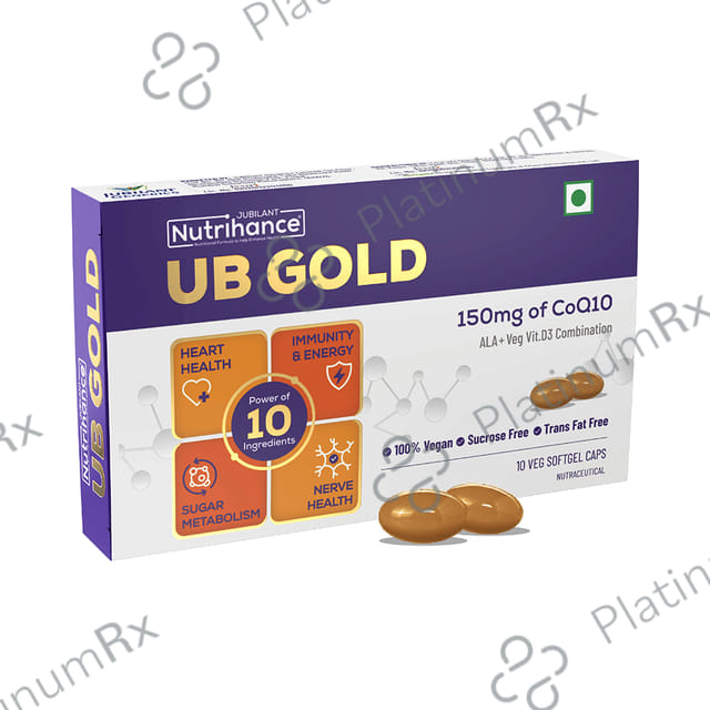 Jubilant Nutrihance UB Gold 150mg of CoQ10 with ALA & Vitamin D3 - Veg Softgel for Heart & Nerve Health 10 Soft Gelatin Capsule