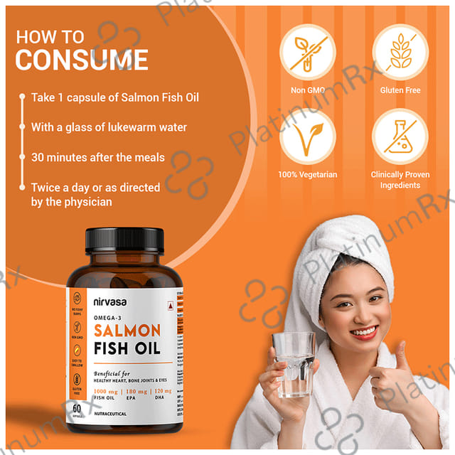 Nirvasa Omega-3 Salmon Fish Oil Softgel (60 Each) 1 Bottle