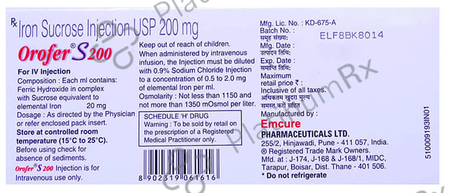Orofer S 200mg Injection 10ml