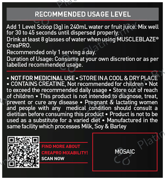 MuscleBlaze Creapro Creatine - With Creapure for Lean Muscles, Energy & Strength - Unflavoured