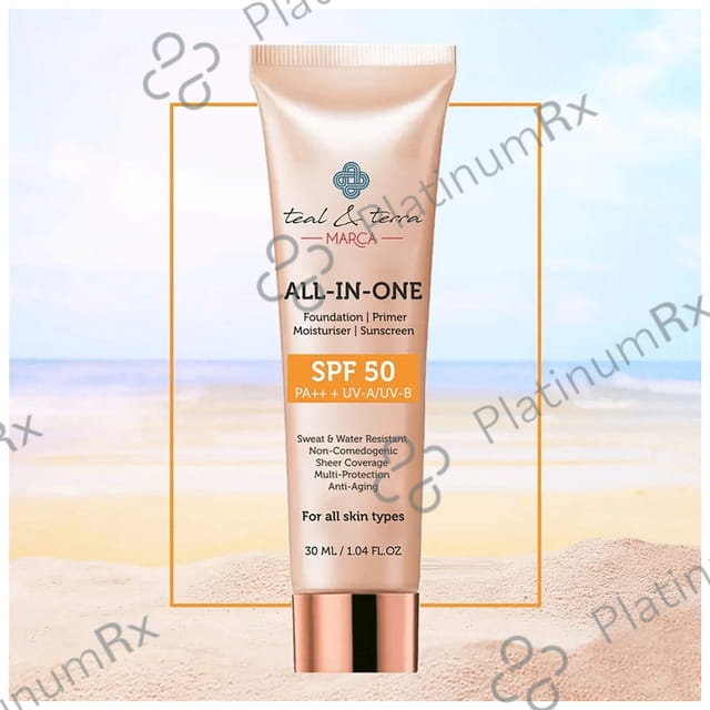 Teal & Terra Marca All In One Foundation Primer Mosituriser Sunscreen SPF 50 Cream 30ml
