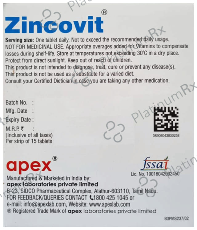 Zincovit Multivitamins Zinc Tablet 15s