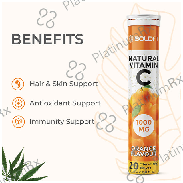 Boldfit Natural Vitamin C 1000mg Effervescent Tablet (20 Each) Orange 1 Bottle