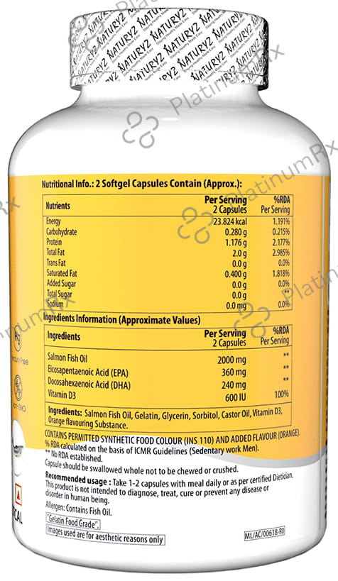 Naturyz Burpfree Nano Salmon Fish Oil with Vitamin D3 Softgel Capsule 50 capsules