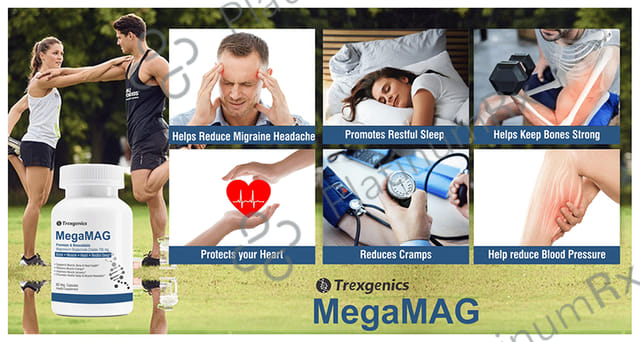Trexgenics MegaMag with Magnesium Bis-Glycinate - Veg Capsule for Bones, Muscles, Heart & Restful Sleep