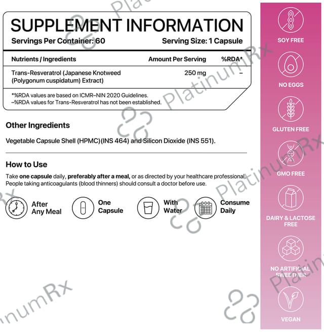 Decode Age Pure Trans Resveratrol 250mg helps in Slow down Ageing and Improve Metabolism