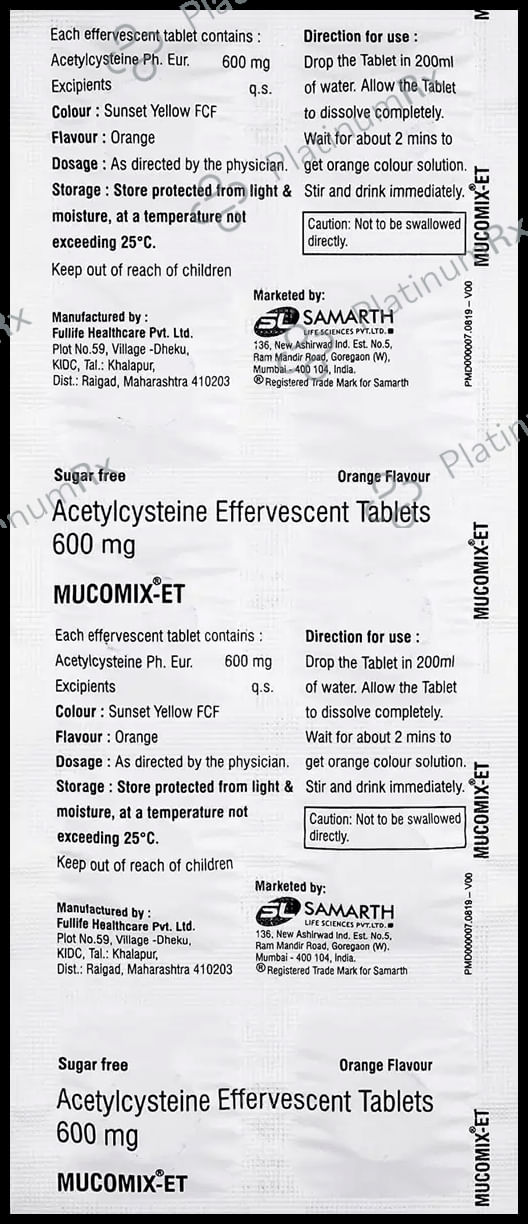 Mucomix ET Effervescent Tablet Orange Sugar Free