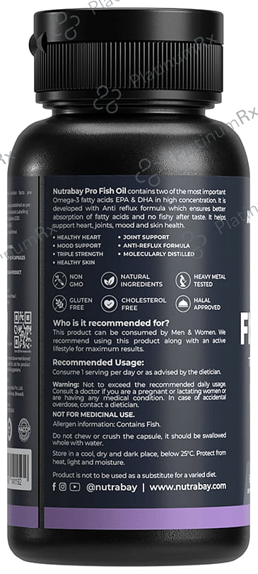 Nutrabay Pro Omega 3 Triple Strength Fish Oil - For Healthy Heart, Joints, Mood & Skin - Capsule