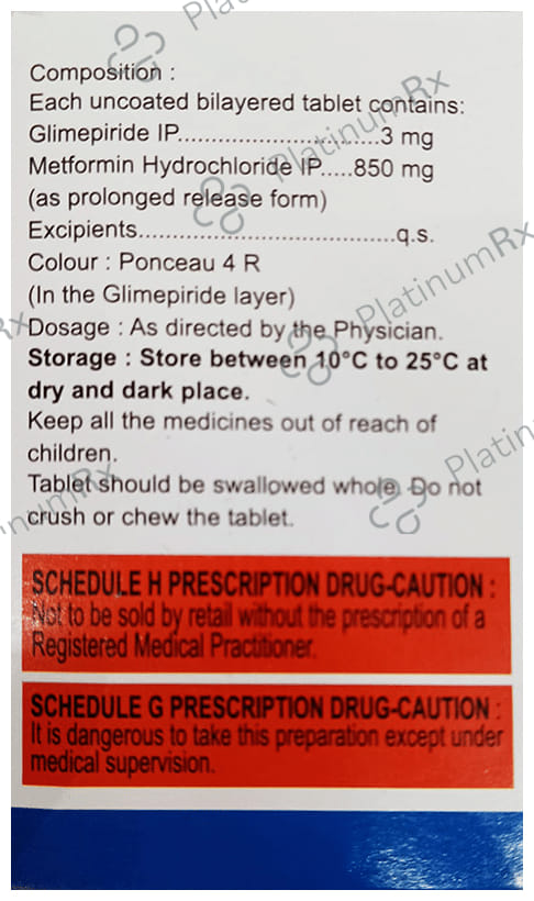Metafort G 3/850mg Tablet PR 10s