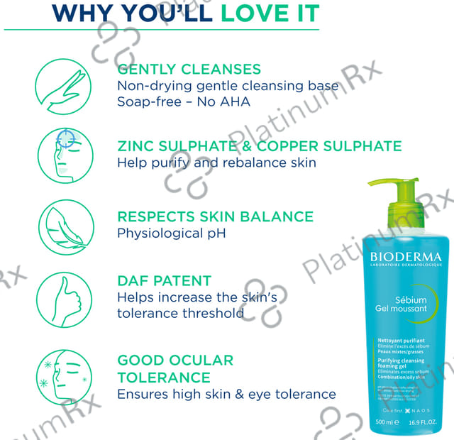 Bioderma Sebium Gel Moussant Purifying Cleansing Foaming Gel Combination to Oily Skin