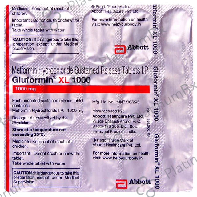 New Gluformin XL1000mg Tablet PR 15s