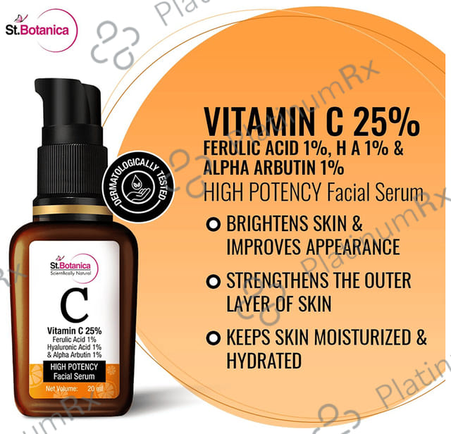St.Botanica Vitamin C 25% + Ferulic Acid 1% + Hyaluronic Acid 1% & Alpha Arbutin 1% High Potency Facial Serum