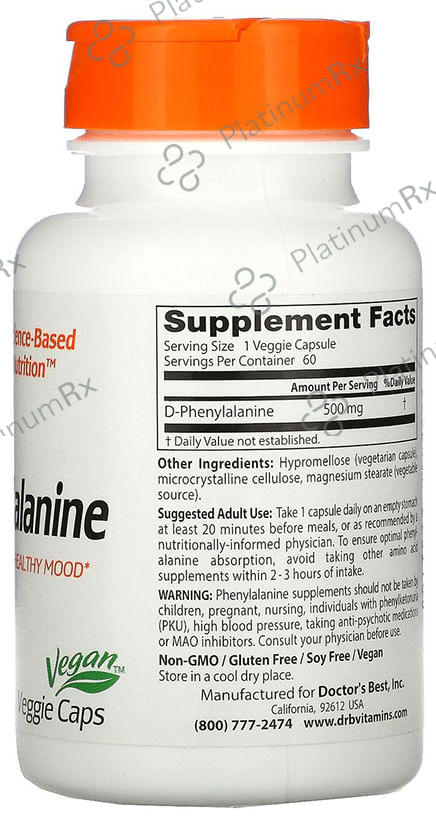 Doctor's Best D-Phenylalanine 500mg Veggie Capsule - For Healthy Mood