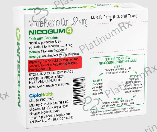 Nicogum 4mg Nicotine Gum Sugar Free Fresh Mint Flavour Chewing Gums 16s