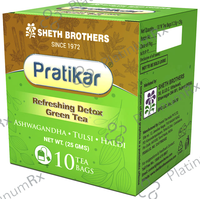 Pratikar Refreshing Detox Green Tea Bag with Ashwagandha, Tulsi & Haldi