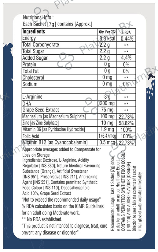 Nutrigrow L-Arginine Plus 3000mg - Sachet for Energy, Muscle & Heart Support