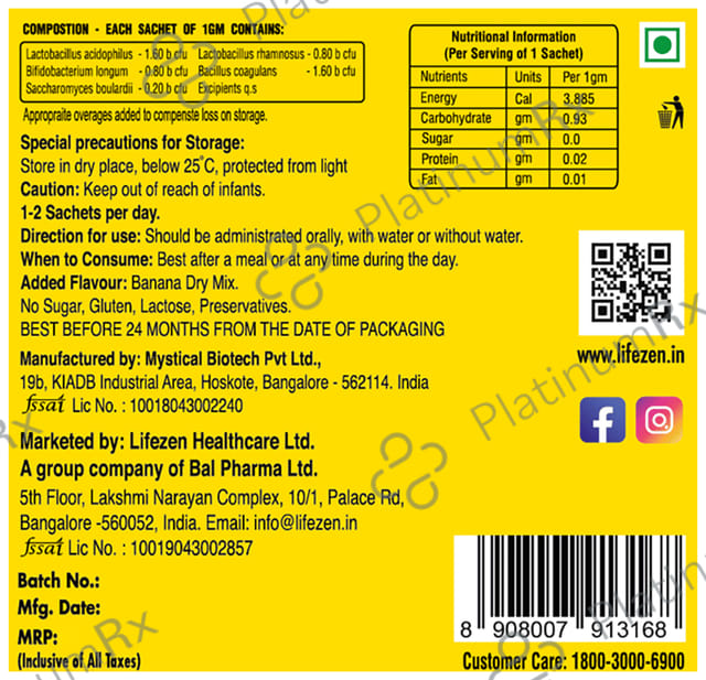 WonderPro The Super Probiotic Sachet (5 Billion CFU) - For Gut Health, Digestion & Immunity - Flavour Delicious Banana Sugar Free