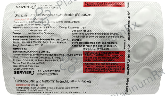 Diamicron XR Mex 30/500mg Tablet ER 15s