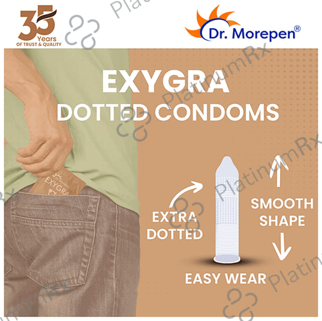 Dr. Morepen Exygra Dotteds with Extra Lubricated Silicon Oil Chocolate Condom 3s