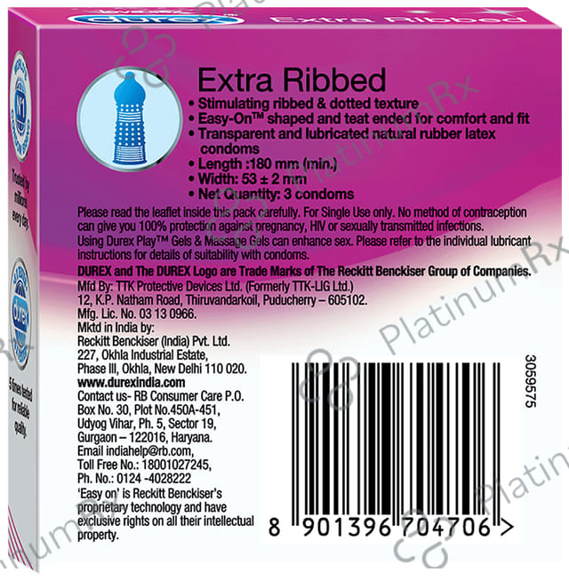 Durex Extra Ribbed Condom 3s