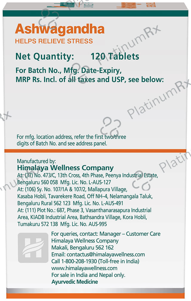 Himalaya Wellness Ashvagandha Stress Relief Supplement Rejuvenates Mind & Body Tablet 120s