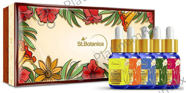 St.Botanica Essential Oils Kit (15ml Each) Pure Lemon + Orange + Jasmine + Vetiver + Geranium