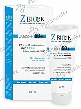Z Block 25% Zinc Oxide Sunscreen Gel UVB SPF 50+ 50gm