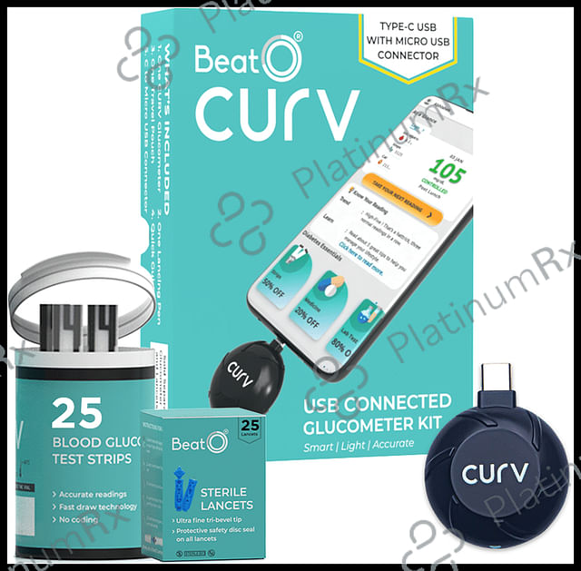 BeatO CURV Smartphone Glucometer - Sugar Test Machine Type-C USB with 25 Strips & 25 Lancets