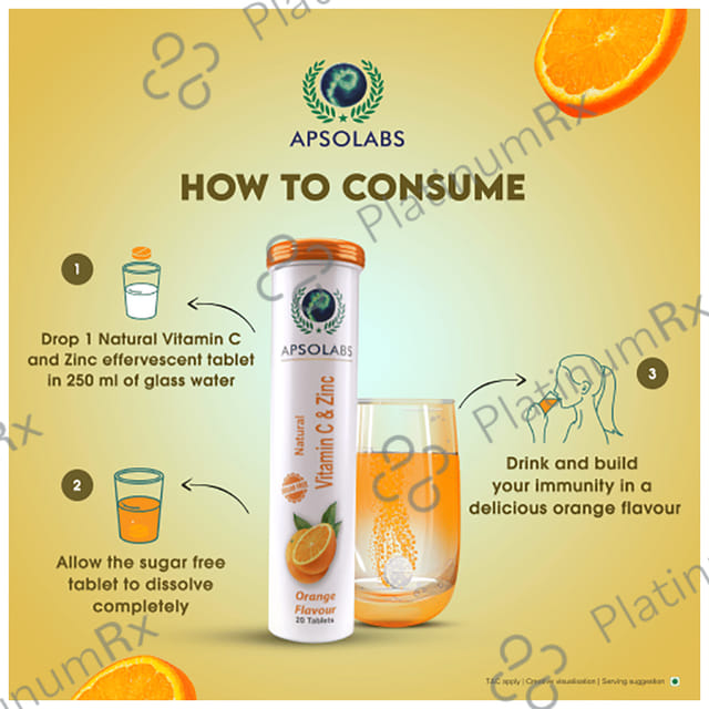 Apsolabs Natural Vitamin C & Zinc Effervescent Tablet Sugar Free Orange 40 Effervescent Tablet