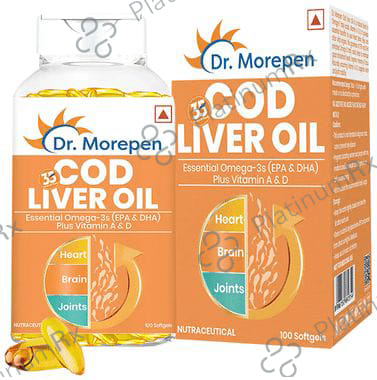 Dr. Morepen Cod Liver Oil with Omega-3, Vitamin A & D - Softgel for Heart, Brain & Joints Health
