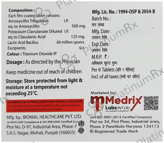 Fitclav LB 500mg/125mg Tablet 6 tablets