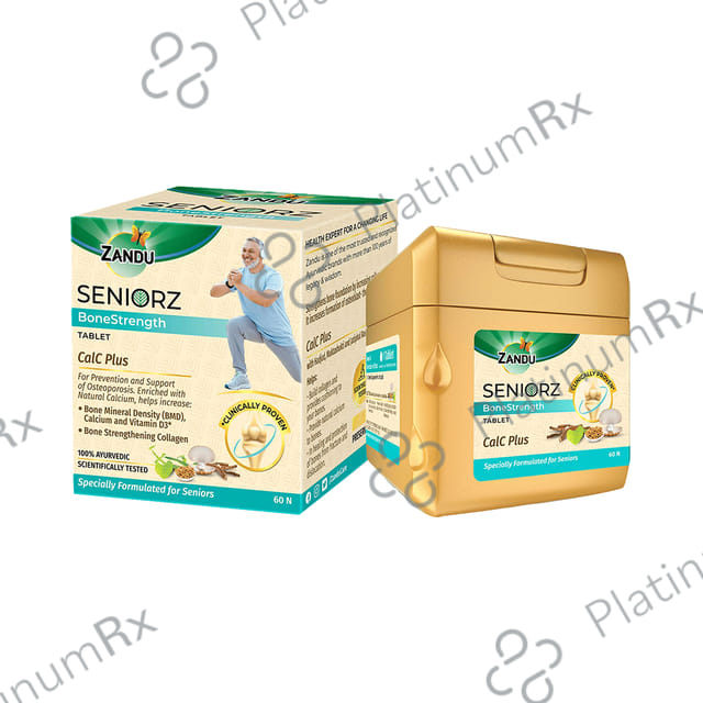 Zandu Seniorz Bone Strength Tablet - 100% Ayurvedic Supplement - Rich in Natural Calcium, Vitamin D3 - with Hadjod - Clinically Proven to Help Increase Bone Mineral Density & Collagen