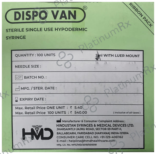 Dispovan Syringe with Needle 22g X (1 x 2ml)