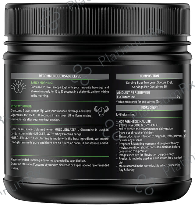 MuscleBlaze Micronized L-Glutamine - For Muscle Growth, Recovery & Immunity - Powder Unflavoured