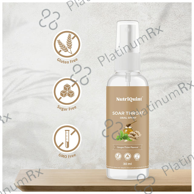 NutriQuint Soar Throat Oral Spray - Flavour Tulsi-Ginger