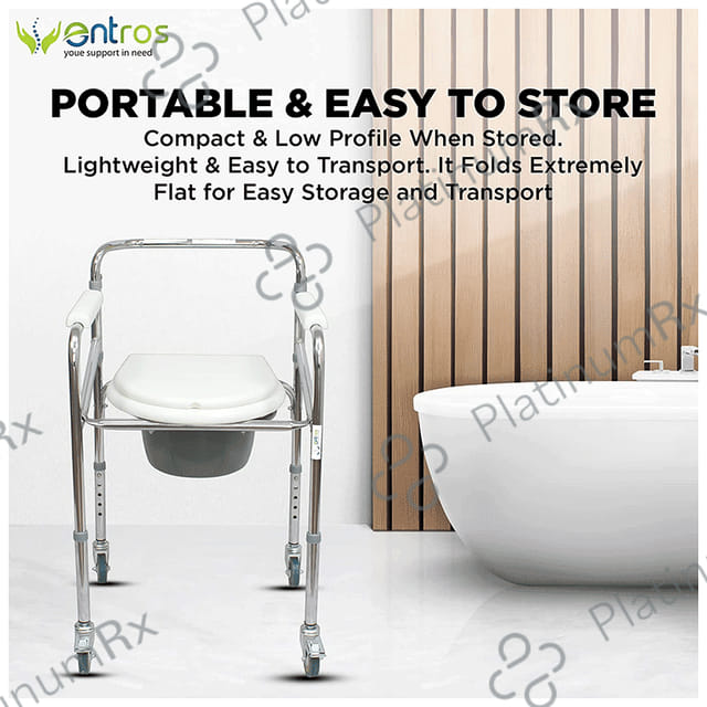 Entros KL696 Premium Steel Height Adjustable Commode Chair with Castors