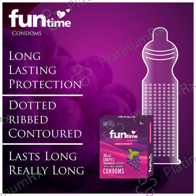 Funtime Dotted Ribbed & Contoured Black Grapes Flavour Condom 3s