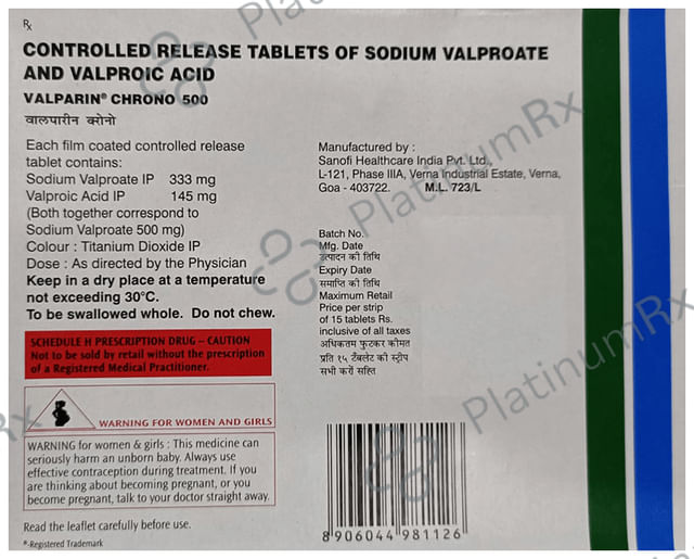 Valparin Chrono 500mg Tablet CR 15s