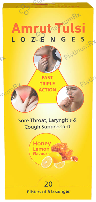 Amrut Tulsi Lozenges (6 Each) Honey Lemon 20 strips