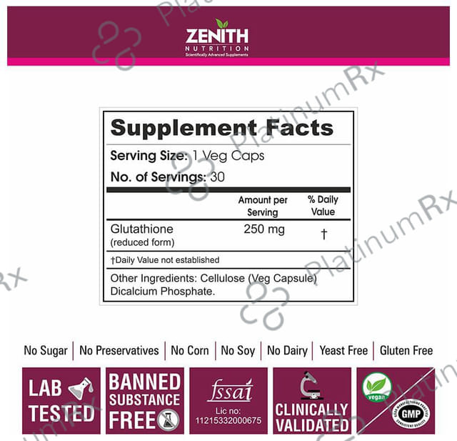 Zenith Nutrition Glutathione 250mg Capsule