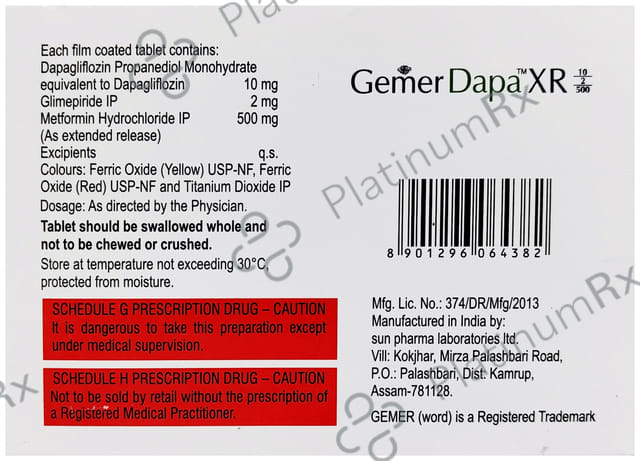 Gemer Dapa XR 10/2/500mg Tablet 7s