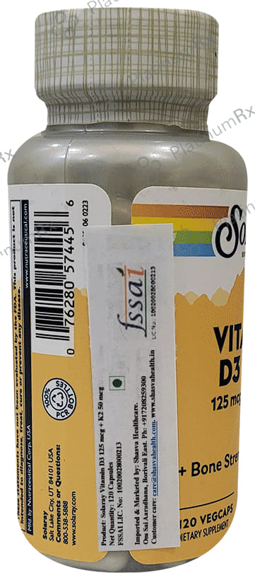 Solaray Vitamin D3+K2 Vegicap - For Bone Strength