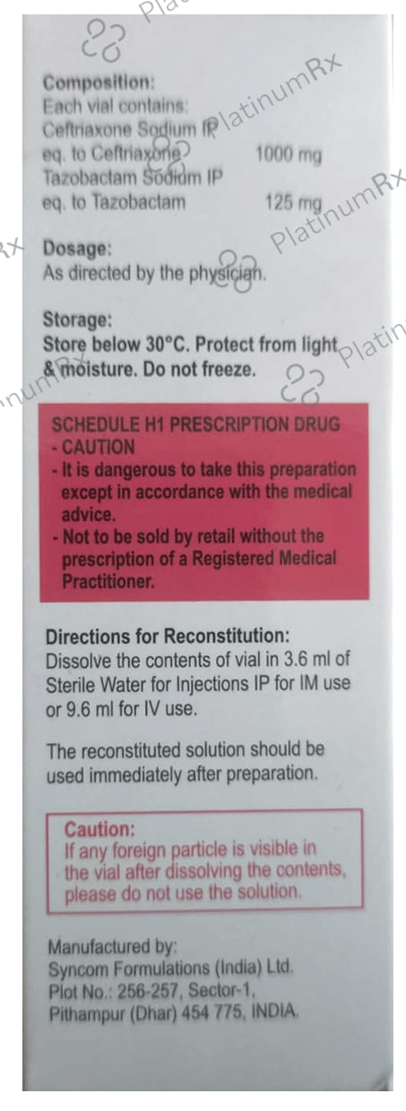 Ceftasone XP 1000/125mg Injection 1s