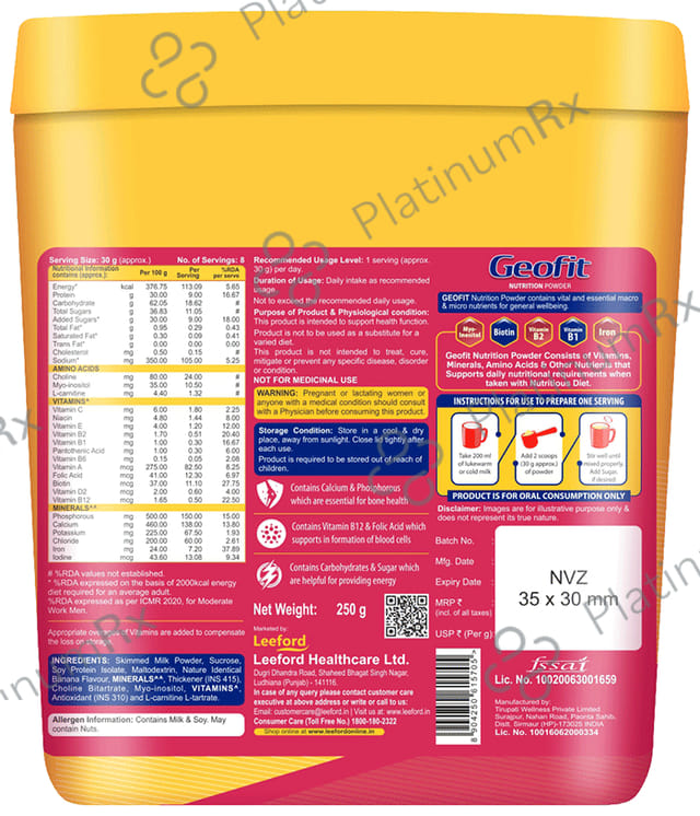 Geofit Nutrition Protein Powder with Vitamins & Minerals Banana