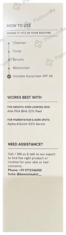 Minimalist SPF 40 PA+++ Invisible Sunscreen Light SPF 40 Gel 50ml