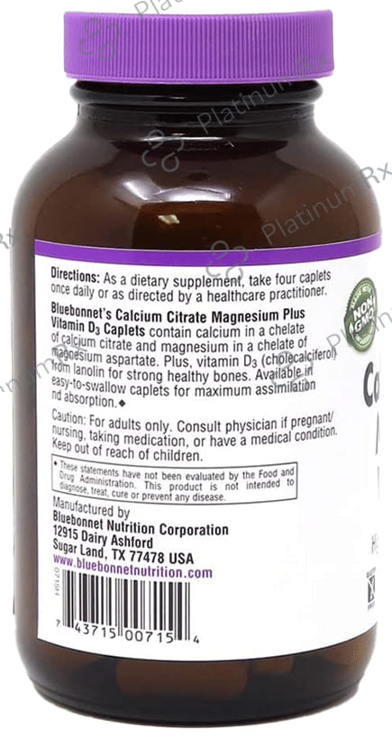 Bluebonnet Calcium Citrate Magnesium Vitamin D3 Caplet 90s