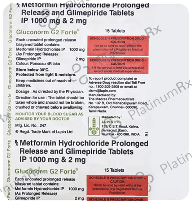 Gluconorm G2 Forte 2/1000mg Tablet PR 15s