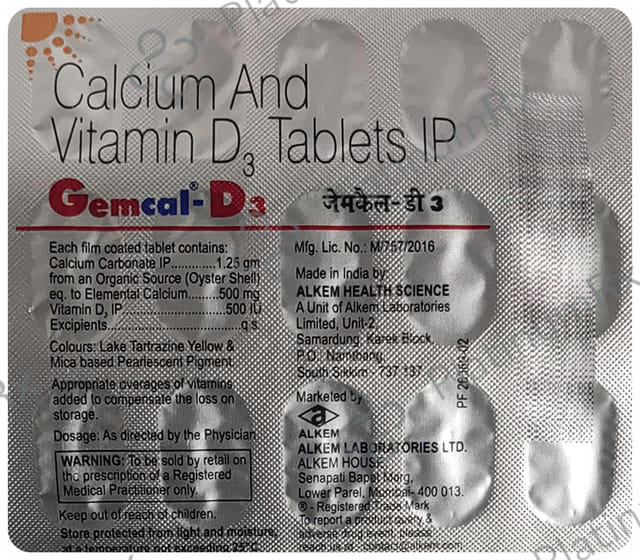 Gemcal D3 500mg/500IU Tablet 15s