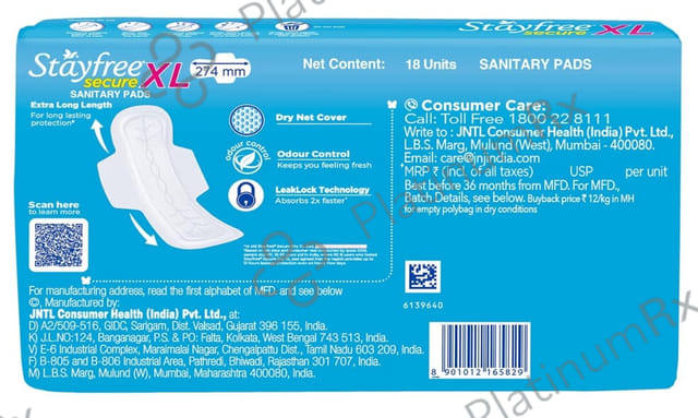 Stayfree Secure Dry Cover XL 18s