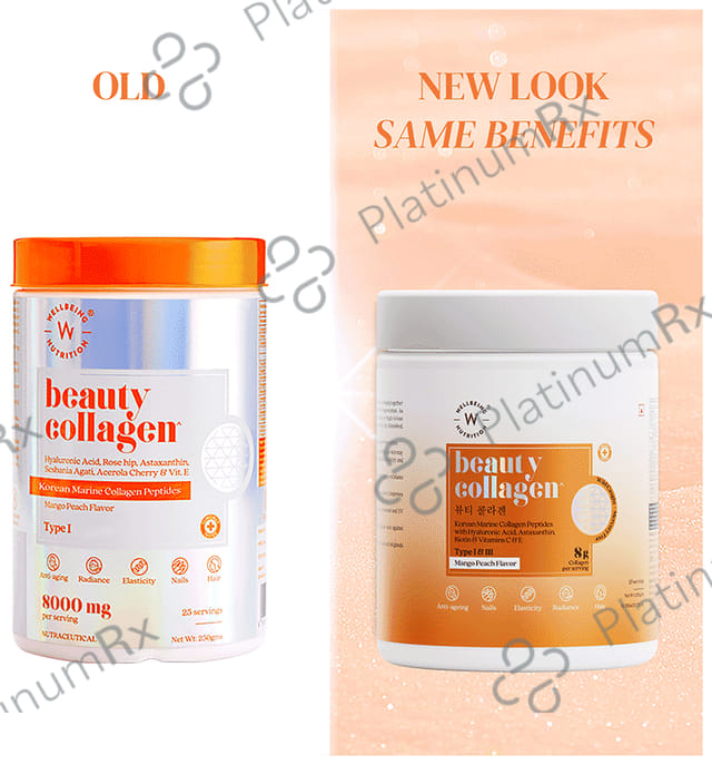 Wellbeing Nutrition Beauty Collagen Type I & III for Skin, Nails, Hair & Anti-Ageing Support Mango Peach